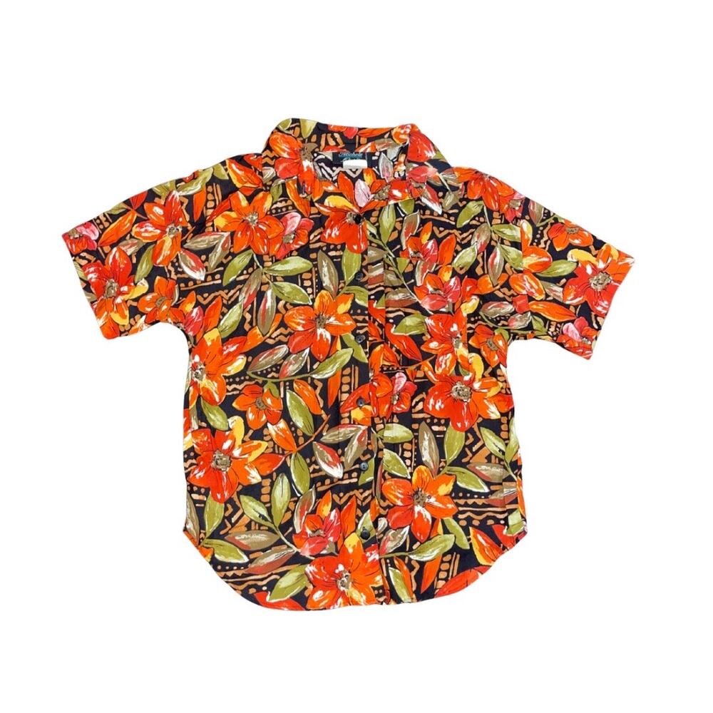VTG Michele Leslie Floral Button Short Sleeve Shirt SZ M Hawaiian Tropical
